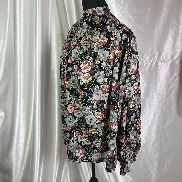 Vintage Sheer Black Floral Button-Up Tie Front Blouse 2X/3X Romantic Cottagecore - Picture 11 of 14